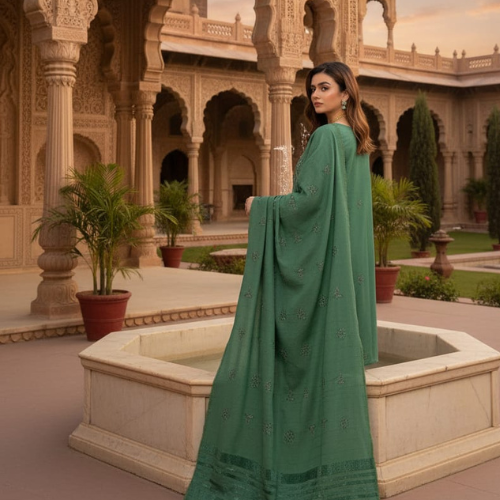 Areej Manha Vol-20 Dusty Rose Embroidered Winter Suit | Luxury Winter Outfit