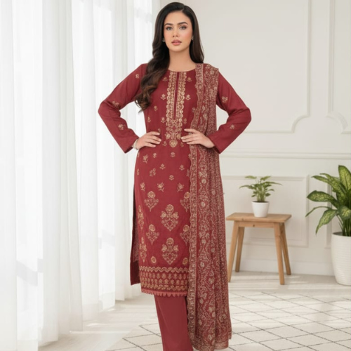 MUSHK AFZIAH 06 Stunning Articles - Chamakdani Embroidered Heavy Winter Dress with Shawl