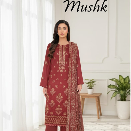 MUSHK AFZIAH 06 Stunning Articles - Chamakdani Embroidered Heavy Winter Dress with Shawl