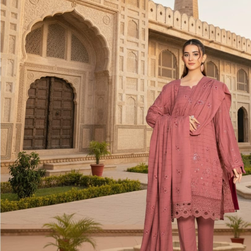 Areej Manha Vol-20 Dusty Rose Embroidered Winter Suit | Luxury Winter Outfit