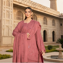 Areej Manha Vol-20 Dusty Rose Embroidered Winter Suit | Luxury Winter Outfit