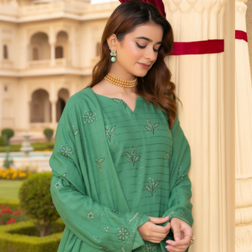 Areej Manha Vol-20 Dusty Rose Embroidered Winter Suit | Luxury Winter Outfit