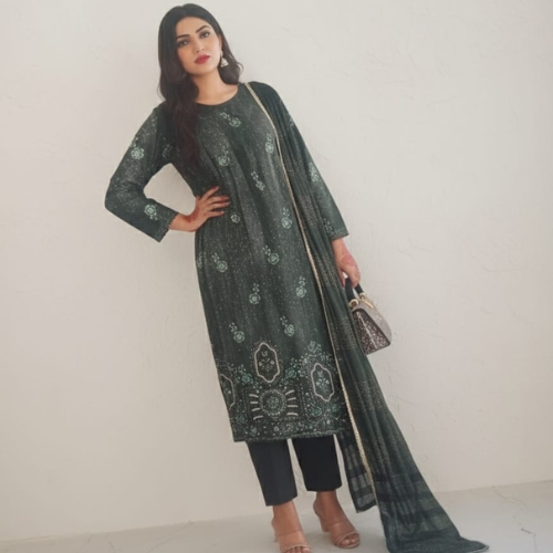 Dhanak & Velvet Embroidered Suit - Use & Reuse (Volume 1749)